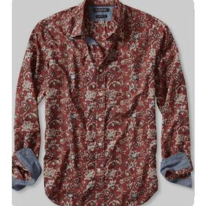 Banana Republic Camden-Fit Custom 078 Wash Rust Floral Shirt Flip Cuff Size XL